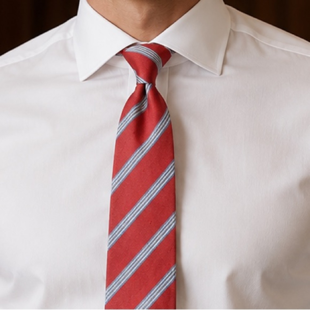 Finamore Silk Repp Tie with Blue Grey Stripes.